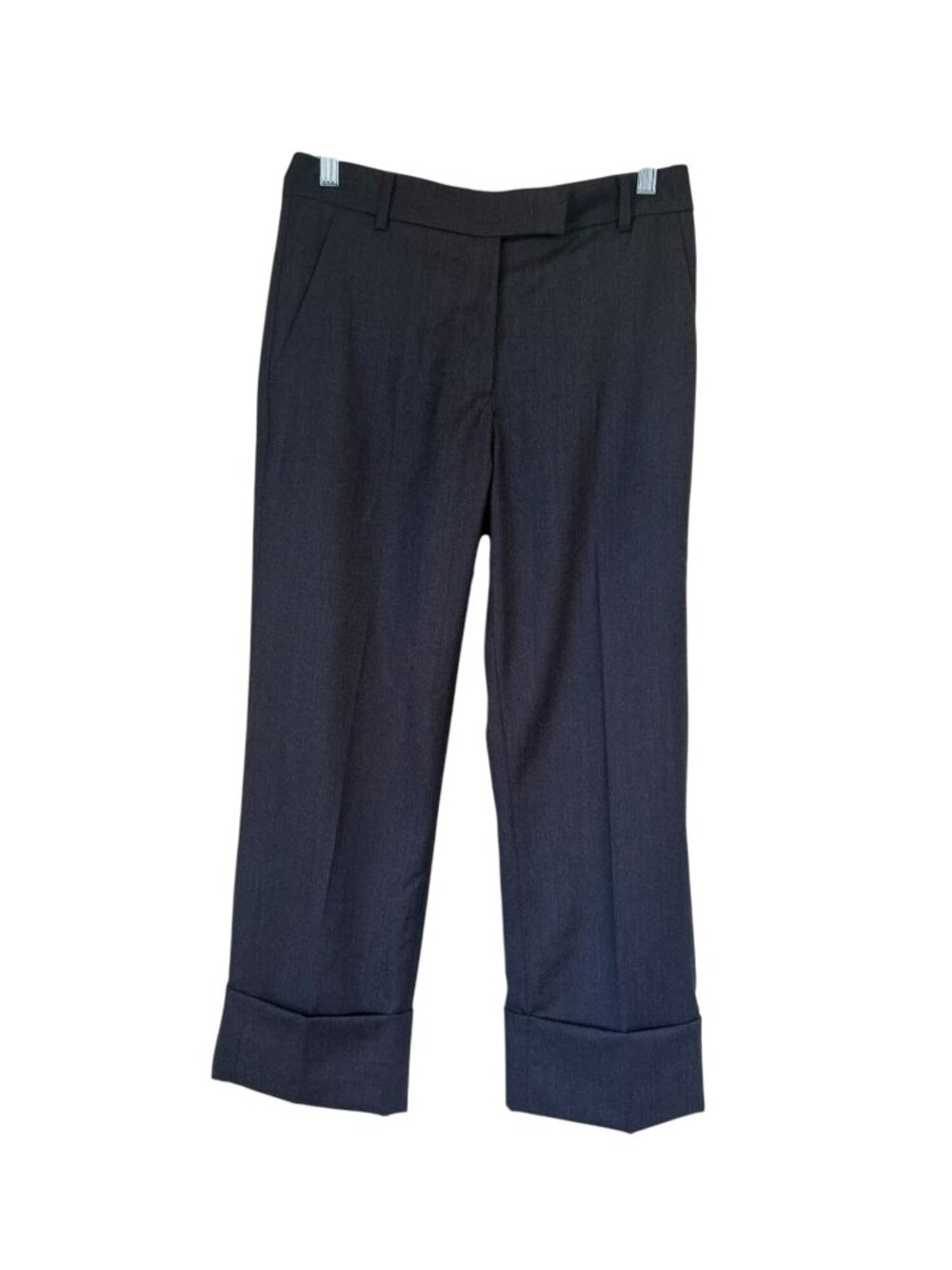 QL2 Maura Gray Wool Cropped Trousers Wide Cuff Women's IT 40 Made in Italy - Picture 1 of 9